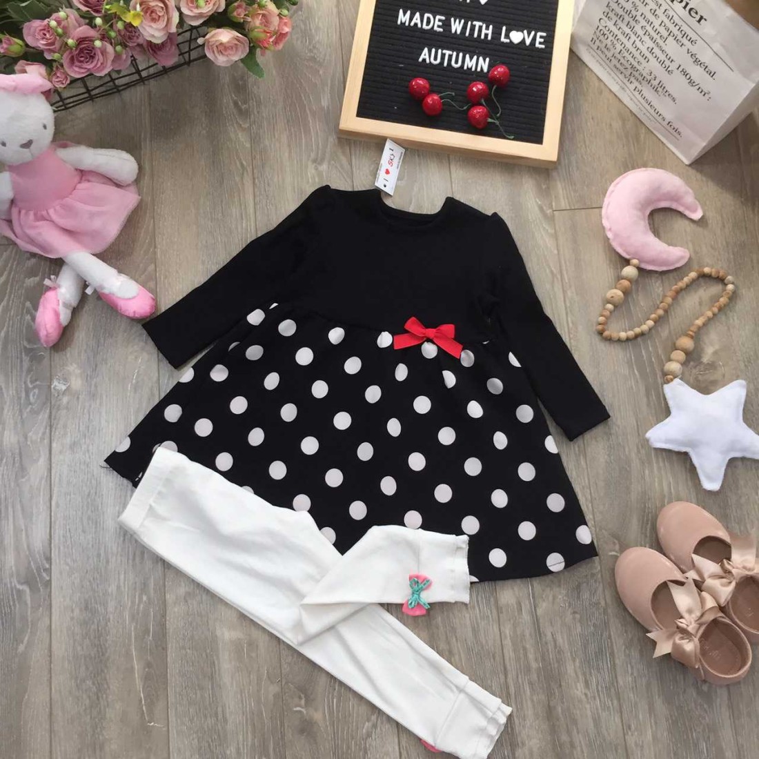 Váy chấm bi thân len size 1-5-